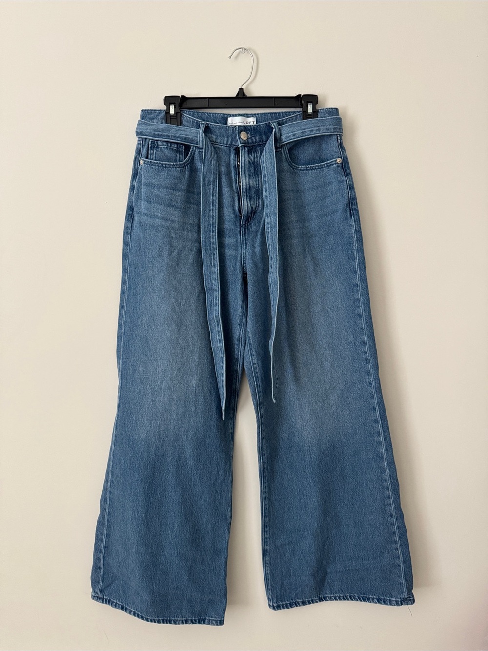 LOFT Women’s Wide Leg Jeans with Self-Tie Belt - Denim Blue